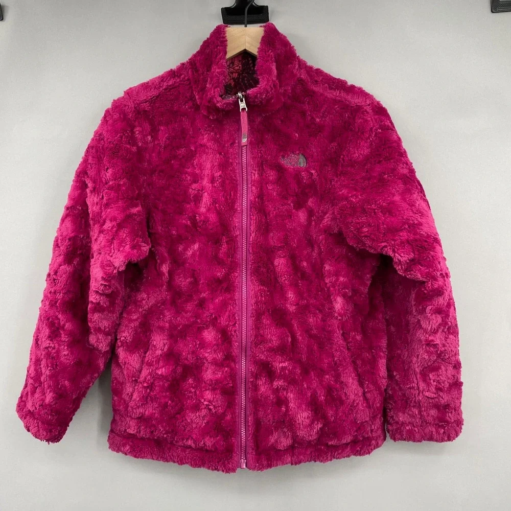 The North Face Reversible Mossbud Swirl Jacket Girls XL 18 Pink Butterfly Fleece